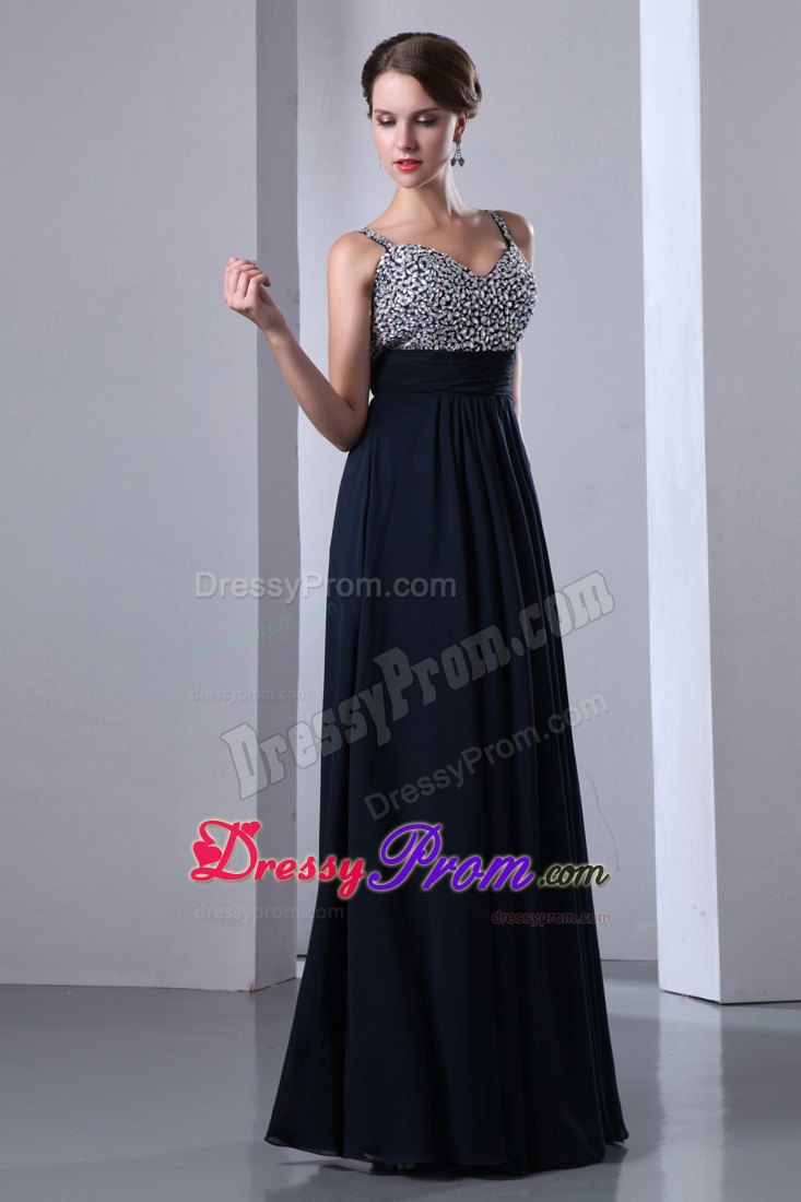 Dark Navy Blue Beading for Prom Dress with Straps