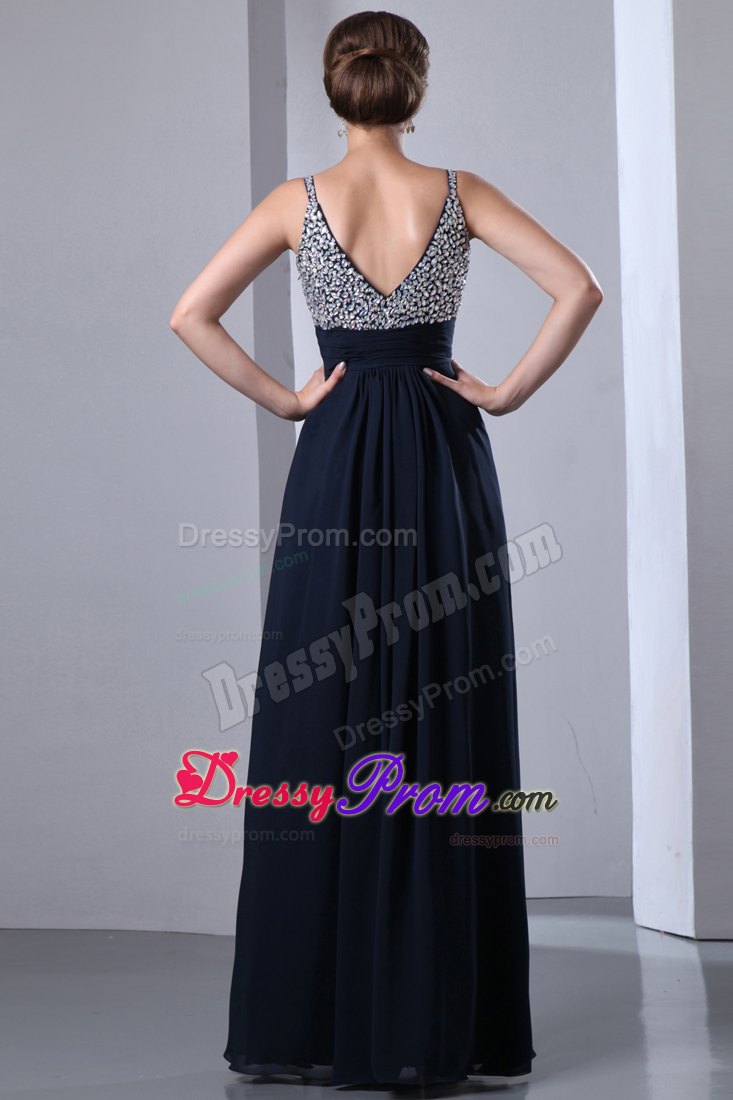 Dark Navy Blue Beading for Prom Dress with Straps