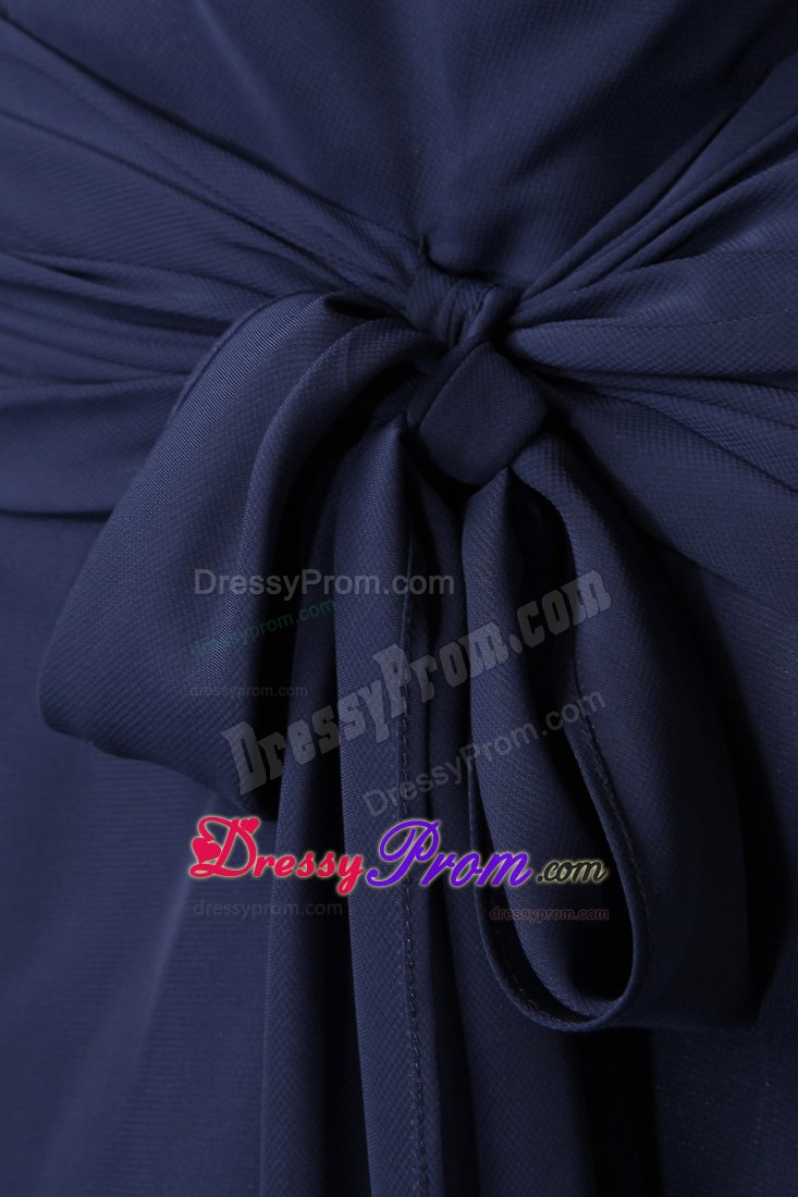 Navy Blue Empire V-neck Pleats Prom Dress Chiffon Style