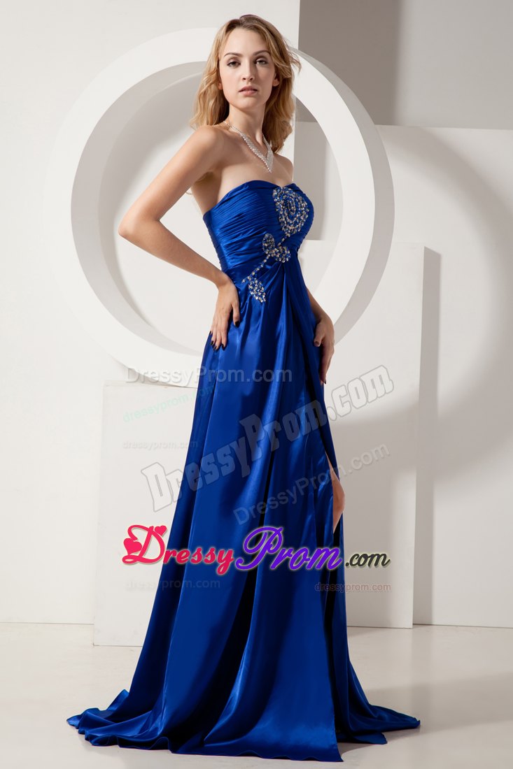 Column Beading and Brush for Prom Dress in Royal Blue