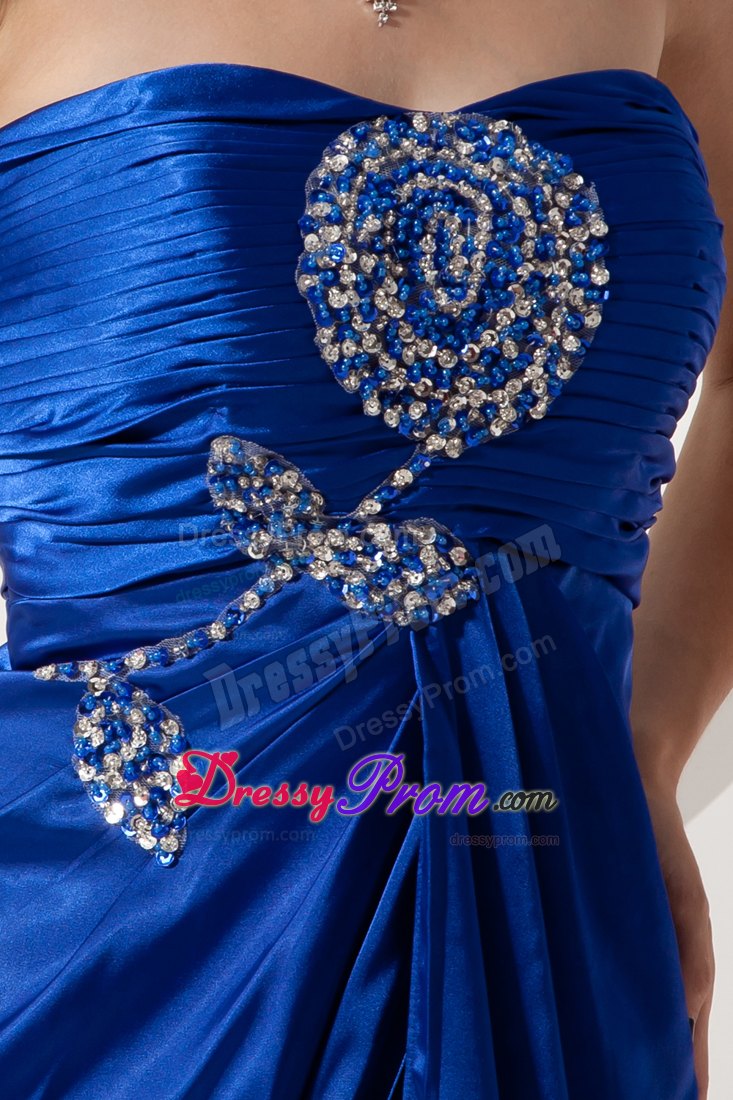 Column Beading and Brush for Prom Dress in Royal Blue
