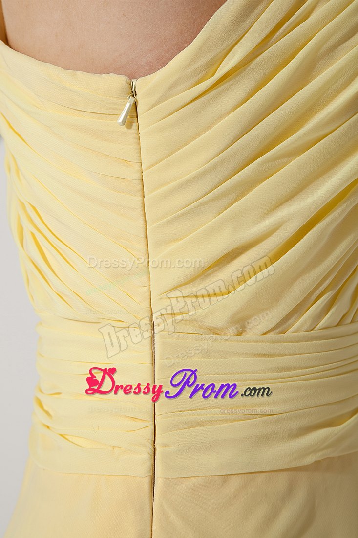 Light Yellow Empire One Shoulder Beaded for Prom Dress
