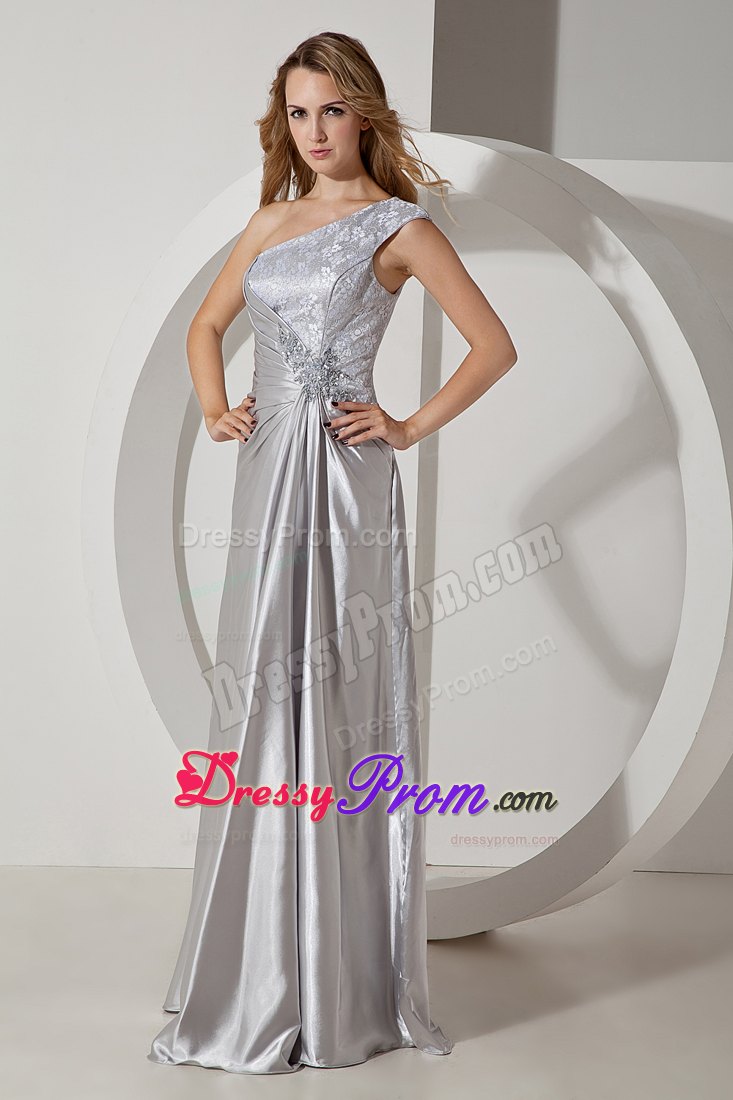 Silver Column Beading for Prom Dress One Shoulder Style