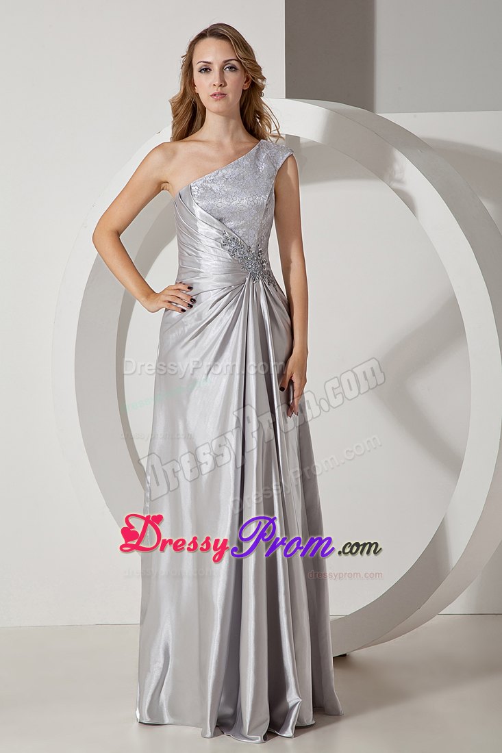 Silver Column Beading for Prom Dress One Shoulder Style