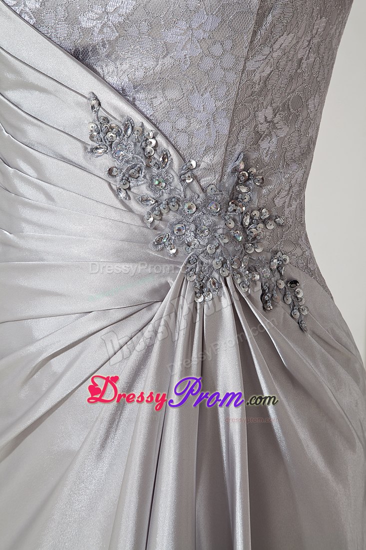 Silver Column Beading for Prom Dress One Shoulder Style