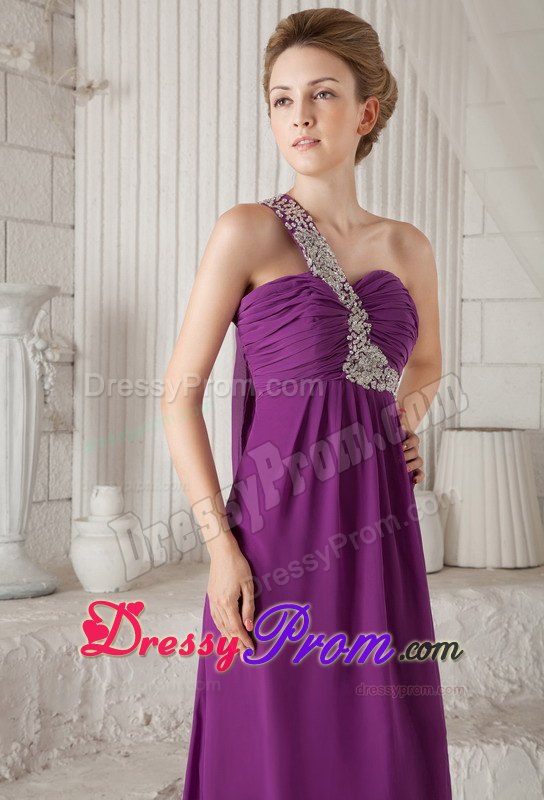 Purple One Shoulder Watteau Beading Prom Dress for Formal
