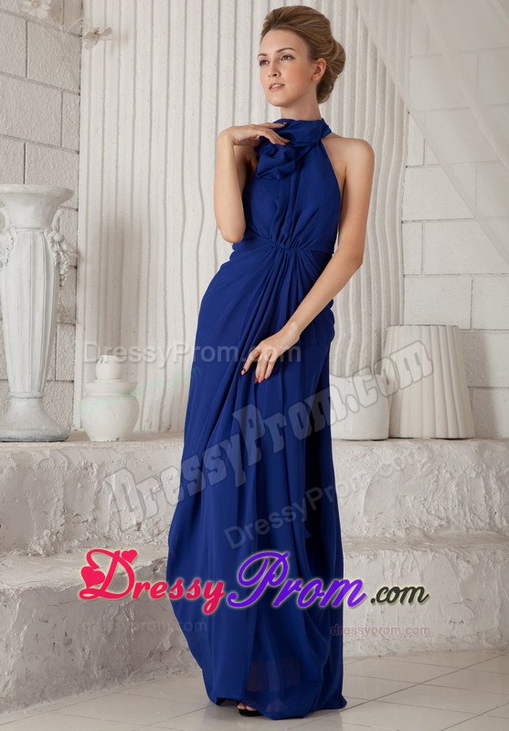 Royal Blue Halter Ruching Prom / Evening Dress with Watteau