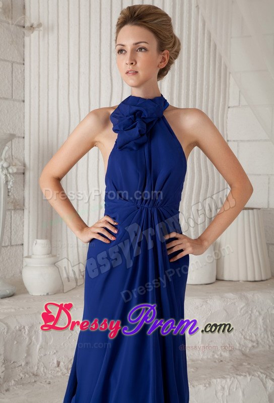 Royal Blue Halter Ruching Prom / Evening Dress with Watteau
