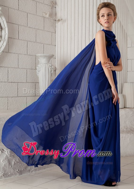 Royal Blue Halter Ruching Prom / Evening Dress with Watteau
