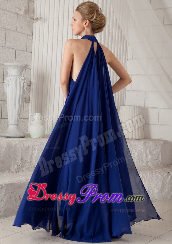 Royal Blue Halter Ruching Prom / Evening Dress with Watteau