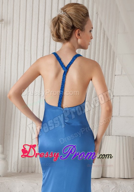 Blue Mermaid V-neck Brush Prom / Evening Dress with Ruching