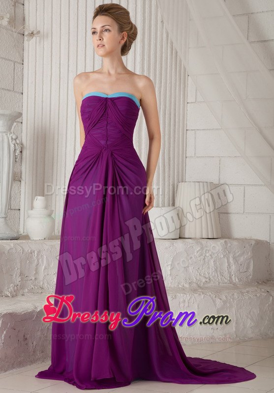 Empire Brush Chiffon Ruched Prom Evening Dress in Dark Purple