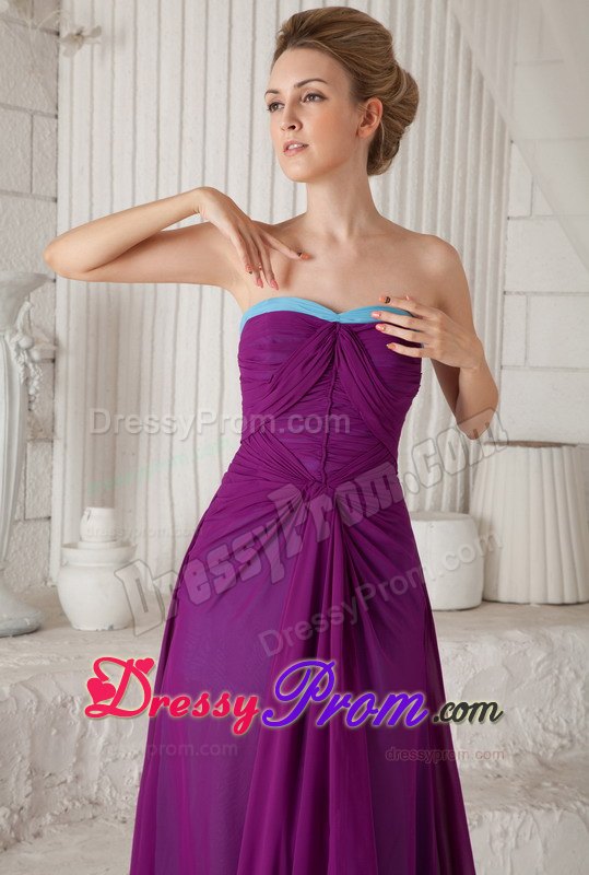 Empire Brush Chiffon Ruched Prom Evening Dress in Dark Purple