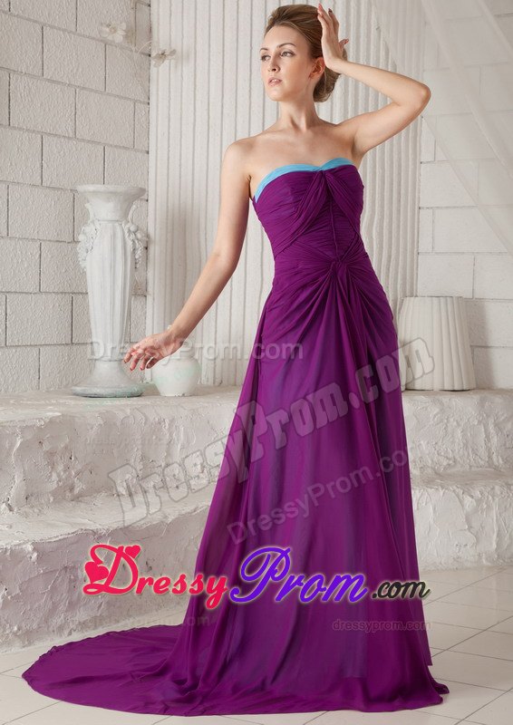 Empire Brush Chiffon Ruched Prom Evening Dress in Dark Purple