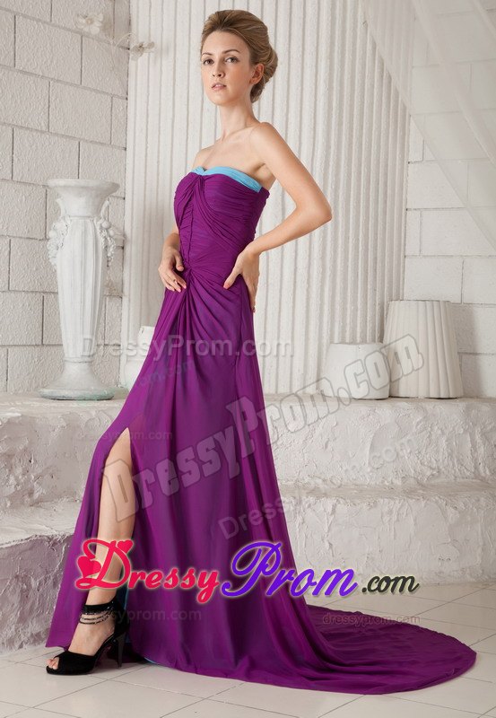 Empire Brush Chiffon Ruched Prom Evening Dress in Dark Purple