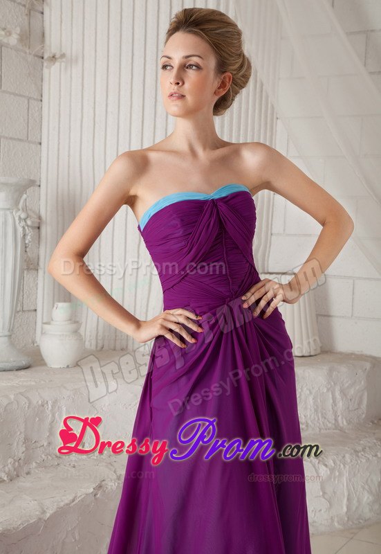 Empire Brush Chiffon Ruched Prom Evening Dress in Dark Purple