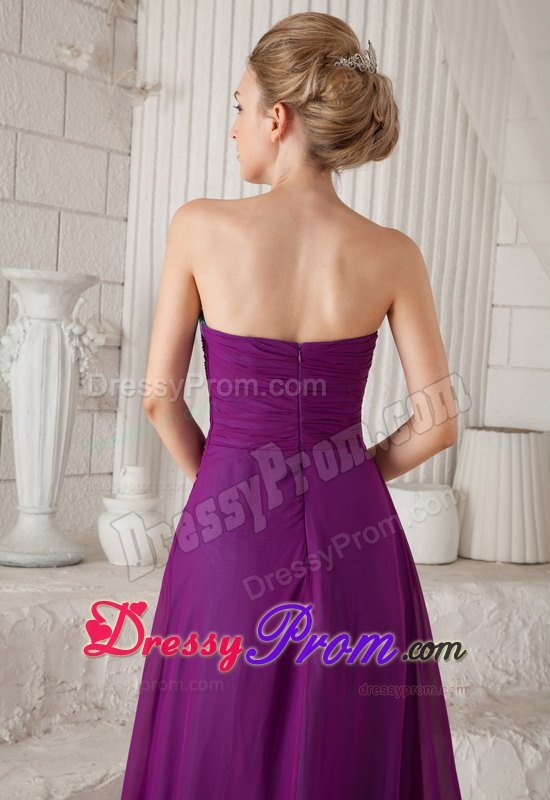 Empire Brush Chiffon Ruched Prom Evening Dress in Dark Purple