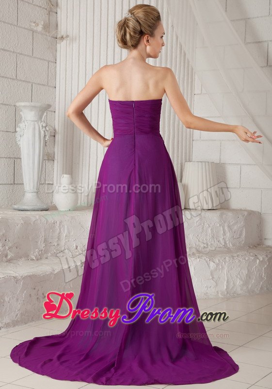 Empire Brush Chiffon Ruched Prom Evening Dress in Dark Purple