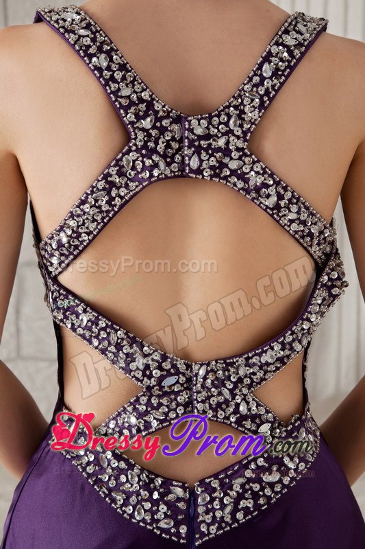 Eggplant Purple Mermaid Brush Beaded Prom Dress with Straps