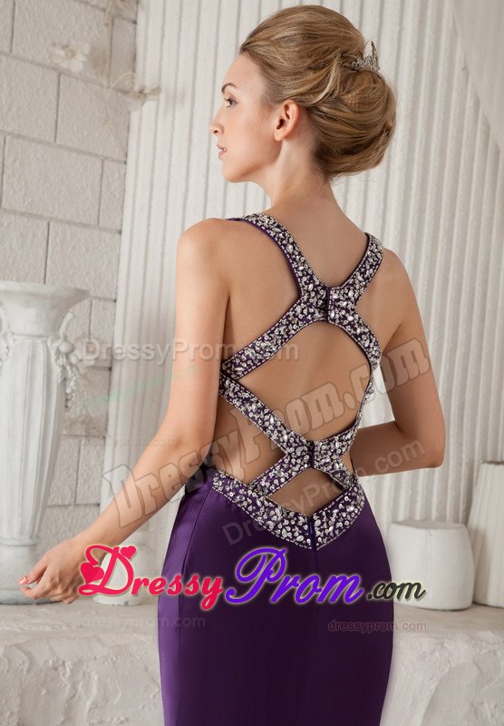 Eggplant Purple Mermaid Brush Beaded Prom Dress with Straps