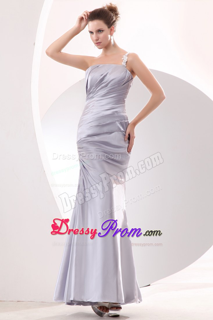 Sliver Column Strapless Ruched Prom Evening Dress Ankle-length