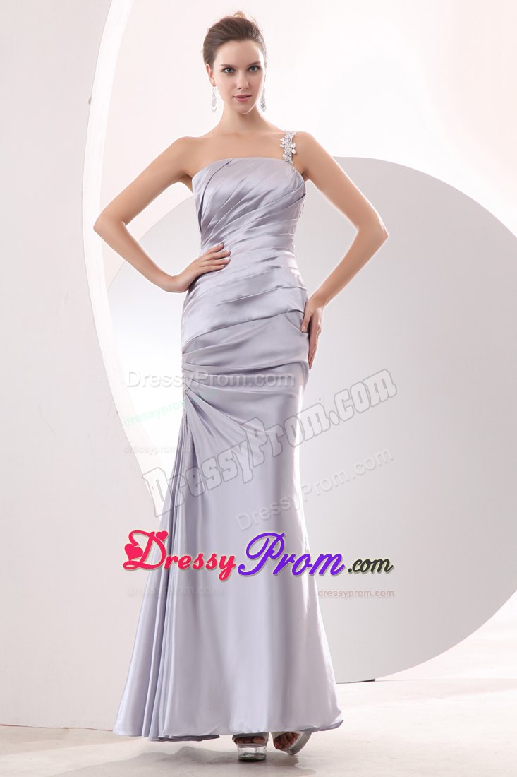 Sliver Column Strapless Ruched Prom Evening Dress Ankle-length