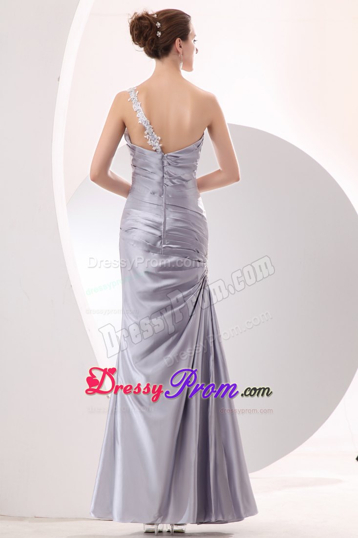 Sliver Column Strapless Ruched Prom Evening Dress Ankle-length
