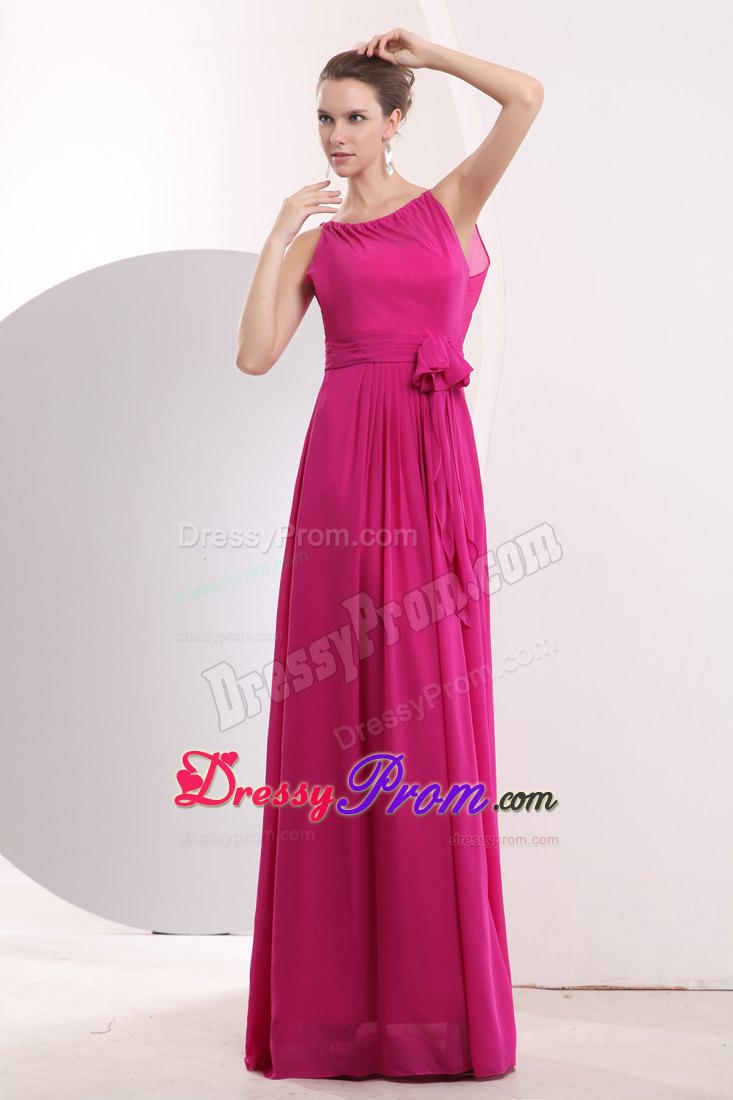 Empire Bateau Fuchsia Prom Celebrity Dress with Sash Floor-length