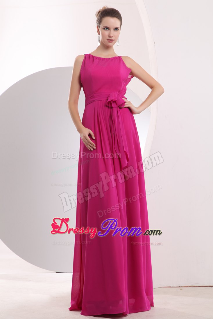 Empire Bateau Fuchsia Prom Celebrity Dress with Sash Floor-length