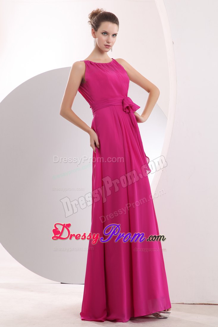 Empire Bateau Fuchsia Prom Celebrity Dress with Sash Floor-length