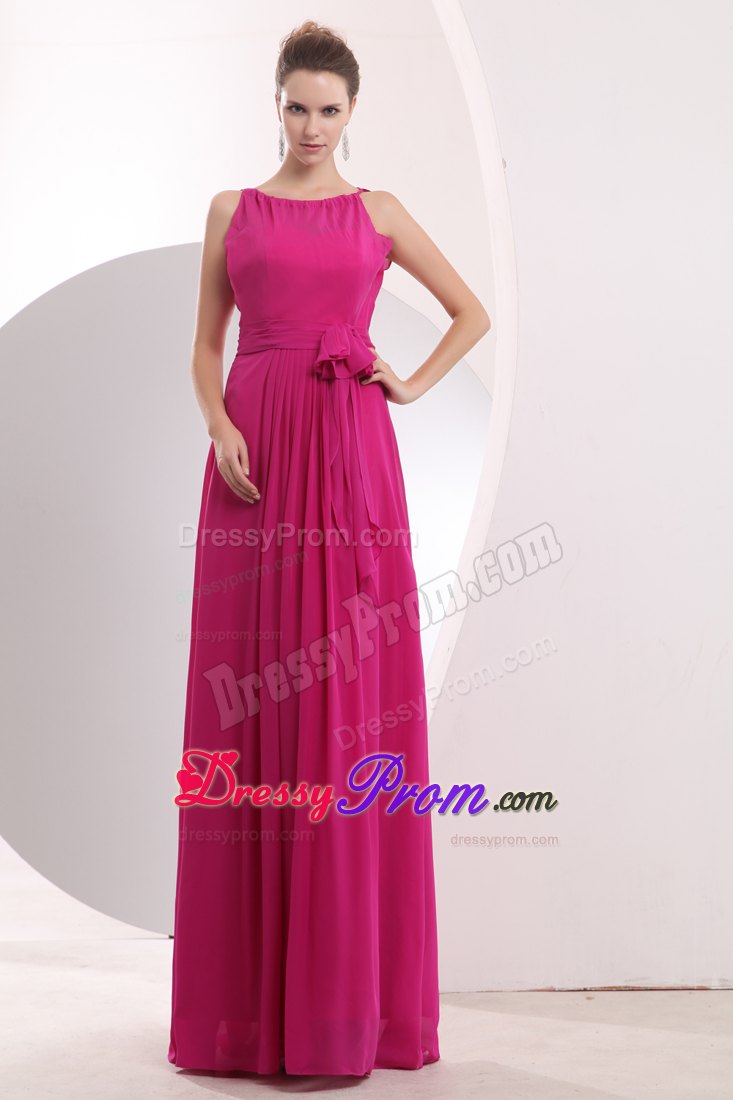 Empire Bateau Fuchsia Prom Celebrity Dress with Sash Floor-length
