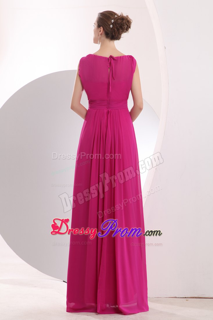 Empire Bateau Fuchsia Prom Celebrity Dress with Sash Floor-length