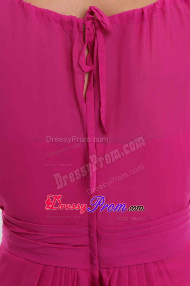 Empire Bateau Fuchsia Prom Celebrity Dress with Sash Floor-length