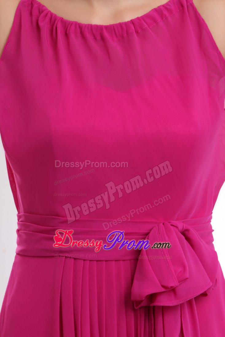 Empire Bateau Fuchsia Prom Celebrity Dress with Sash Floor-length