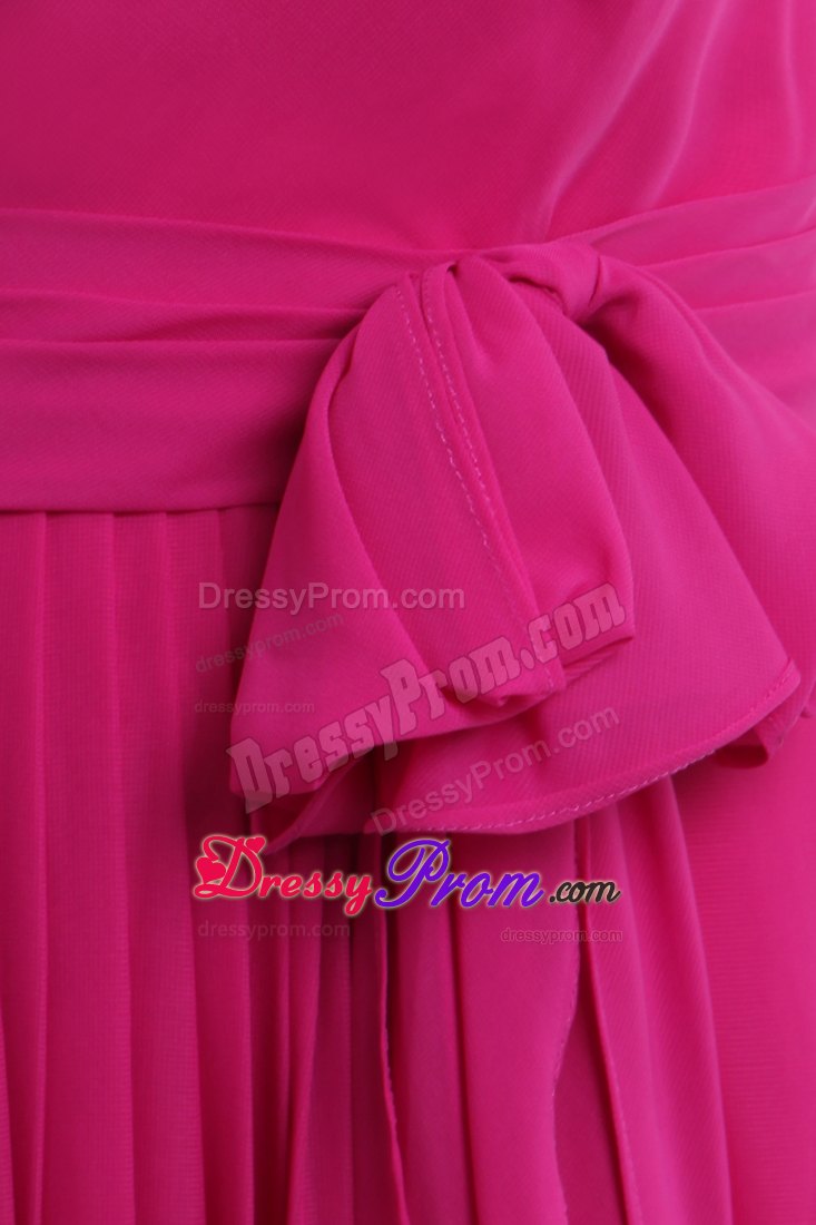 Empire Bateau Fuchsia Prom Celebrity Dress with Sash Floor-length