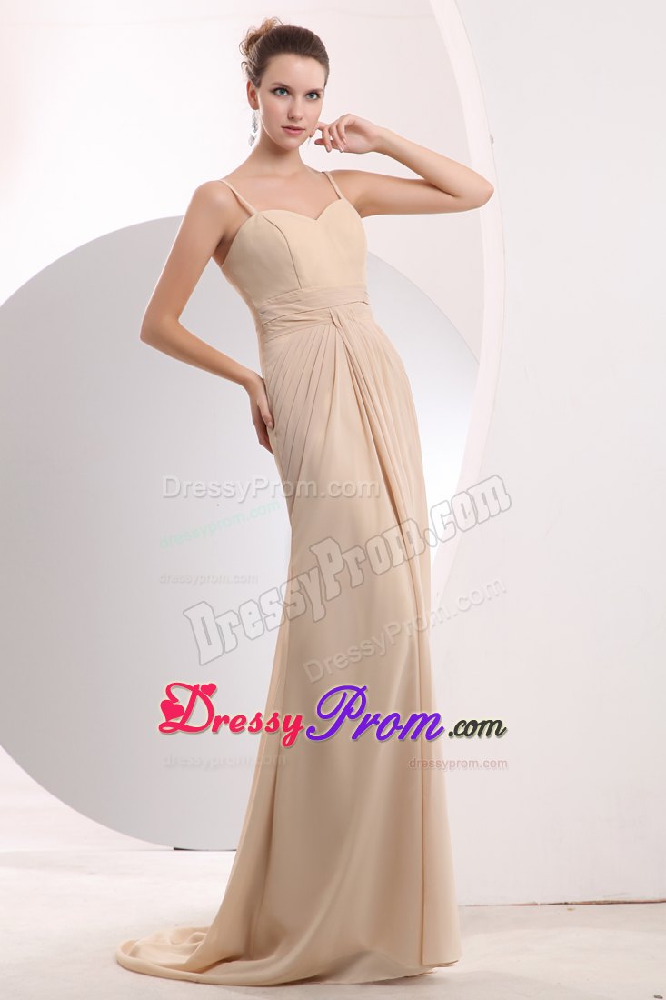 Straps Empire Prom Homecoming Dress in Champagne with Brush Train
