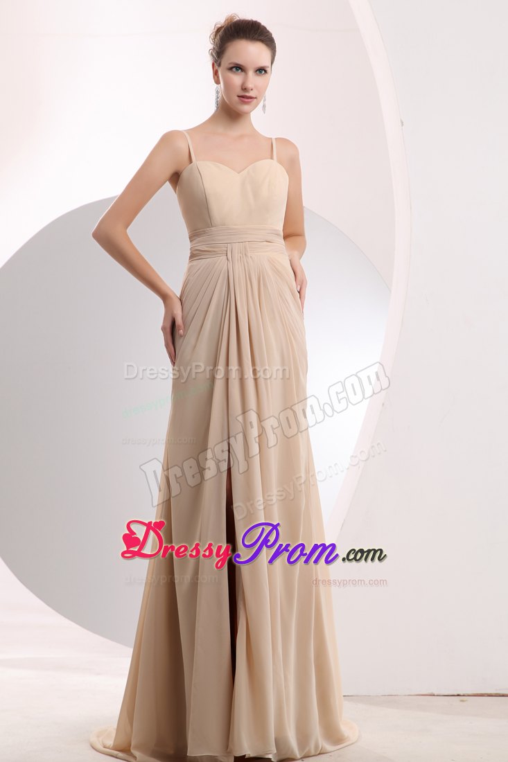 Straps Empire Prom Homecoming Dress in Champagne with Brush Train