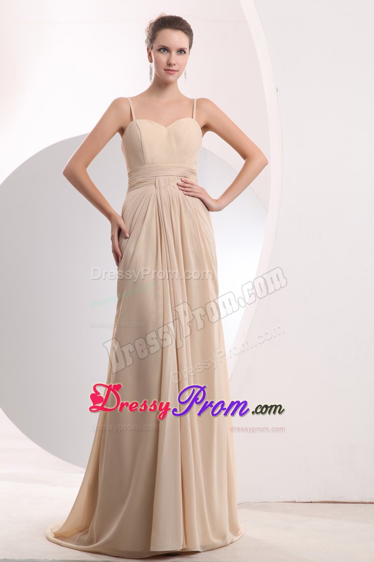 Straps Empire Prom Homecoming Dress in Champagne with Brush Train