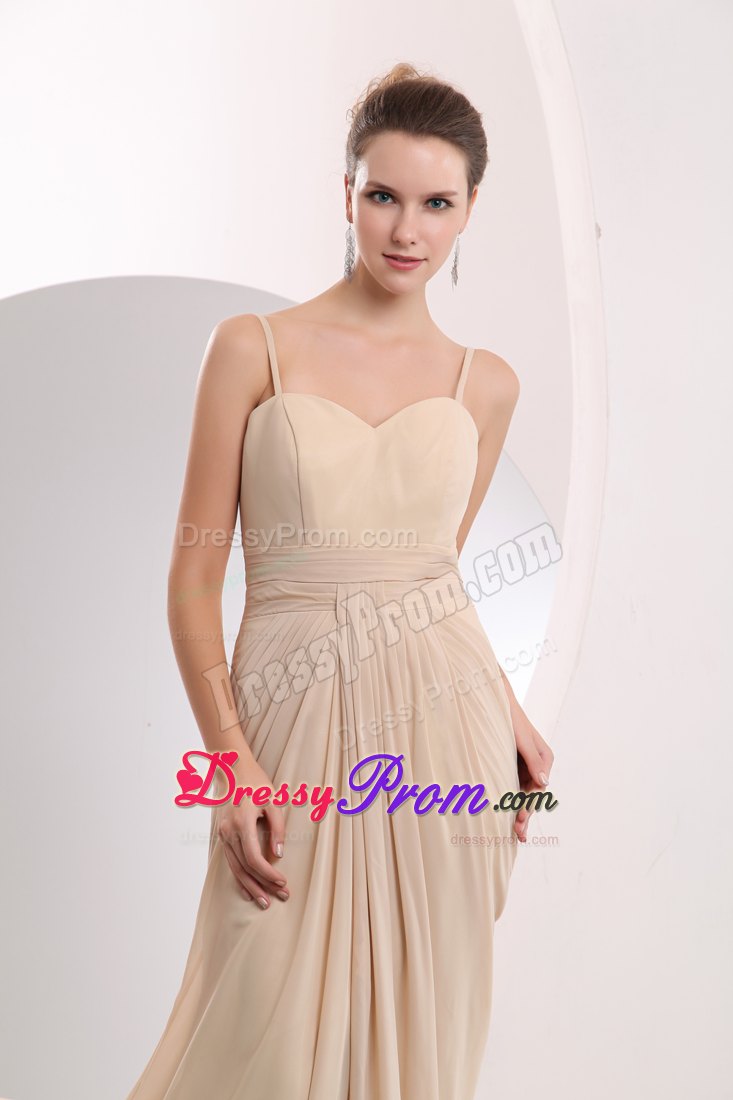 Straps Empire Prom Homecoming Dress in Champagne with Brush Train