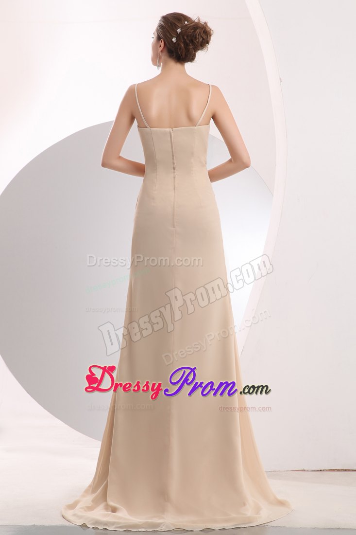 Straps Empire Prom Homecoming Dress in Champagne with Brush Train
