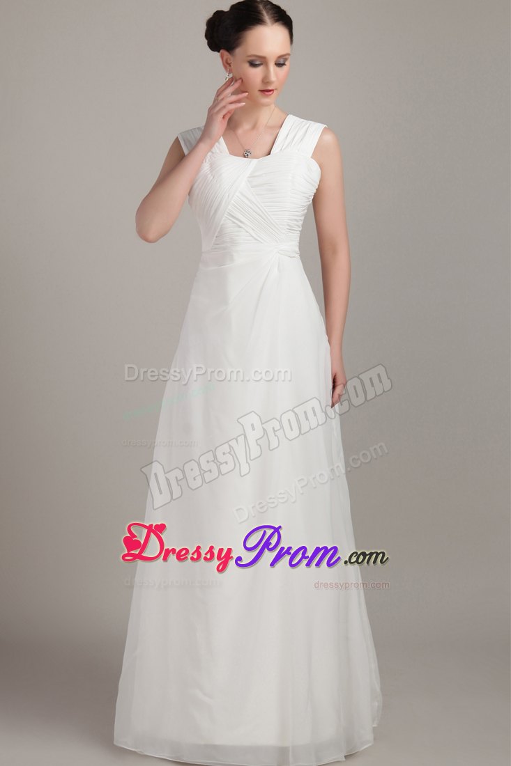 White Empire Chiffon Ruching Prom Dress Straps Style
