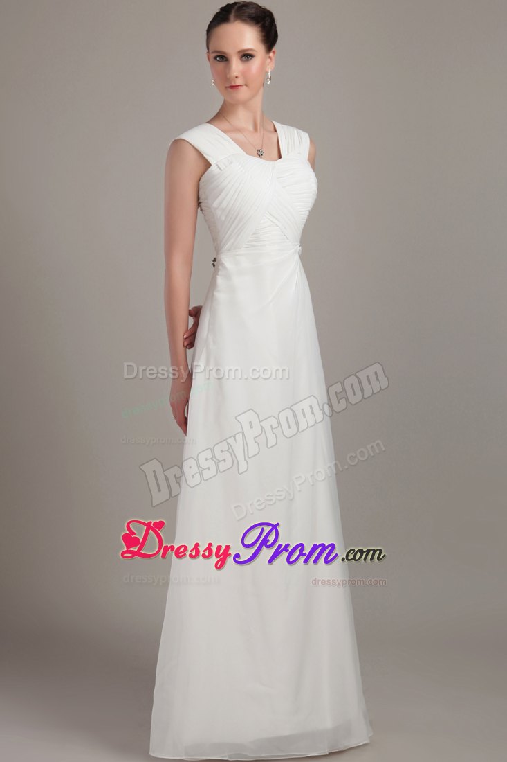 White Empire Chiffon Ruching Prom Dress Straps Style