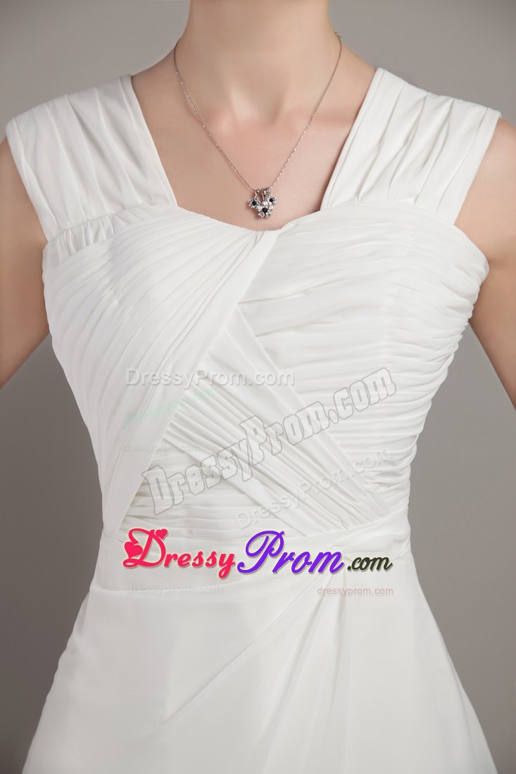 White Empire Chiffon Ruching Prom Dress Straps Style