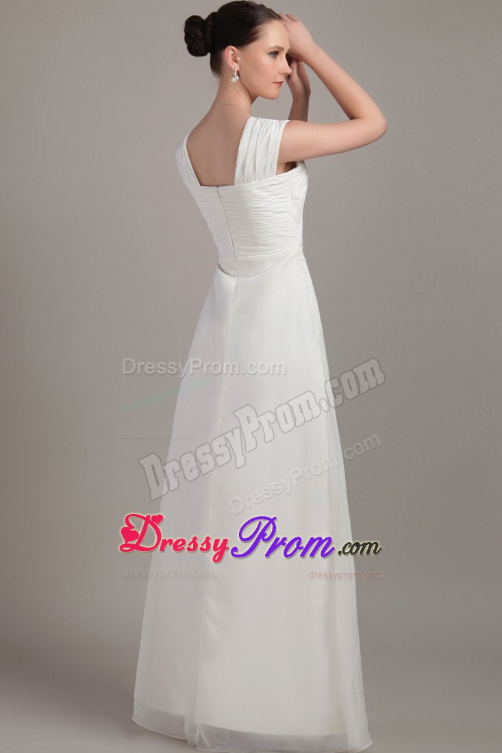 White Empire Chiffon Ruching Prom Dress Straps Style