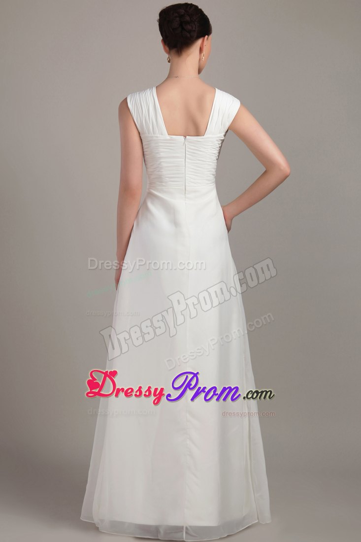 White Empire Chiffon Ruching Prom Dress Straps Style