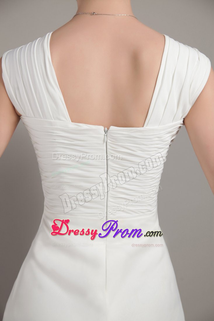 White Empire Chiffon Ruching Prom Dress Straps Style