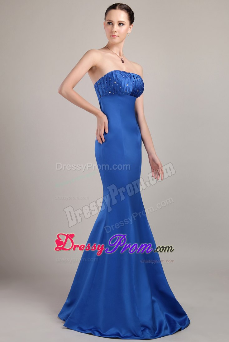Trumpet/Mermaid Beading 2014 Prom Dress Blue Satin Style