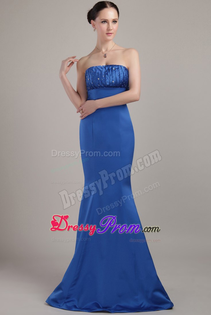 Trumpet/Mermaid Beading 2014 Prom Dress Blue Satin Style
