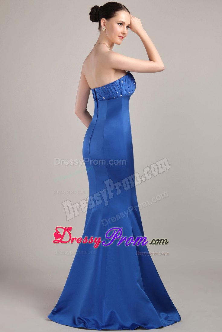 Trumpet/Mermaid Beading 2014 Prom Dress Blue Satin Style