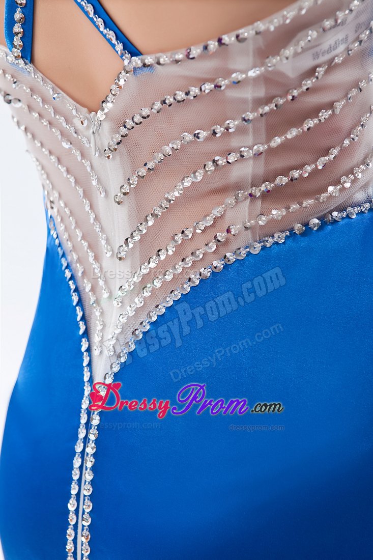 Royal Blue Sheath Straps Brush Prom Dress Beading Accent